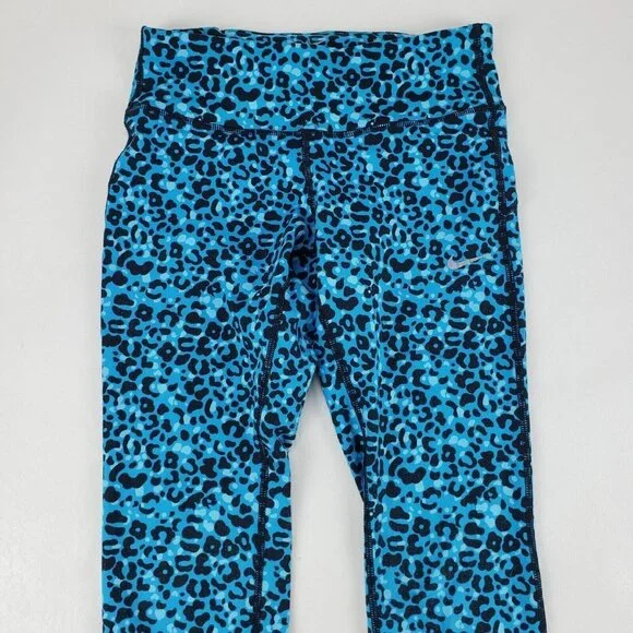 Nike Running Dri Fit Leggings Blue Animal Print Womens XS Zip Pocket Reflective - Picture 3 of 13